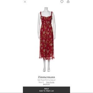 Zimmermann Red Silk Jumpsuit Size 1